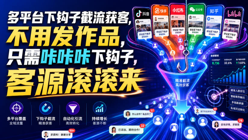 多平台下钩子截流获客,不用发作品,只需咔咔咔下钩子,客源滚滚来-韬哥副业项目资源网