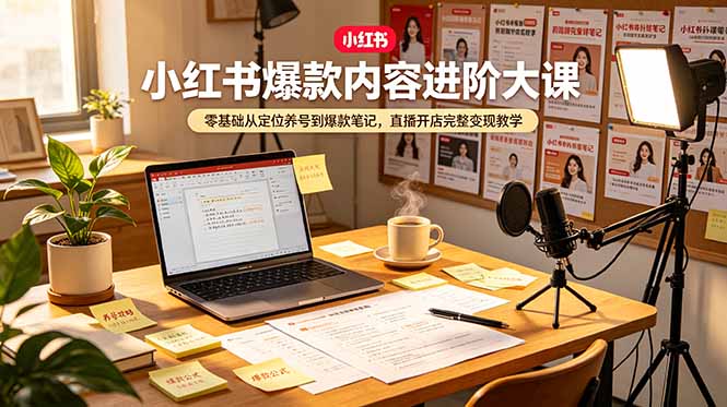 小红书爆款内容进阶大课,零基础从定位养号到爆款笔记,直播开店完整变现教学-韬哥副业项目资源网