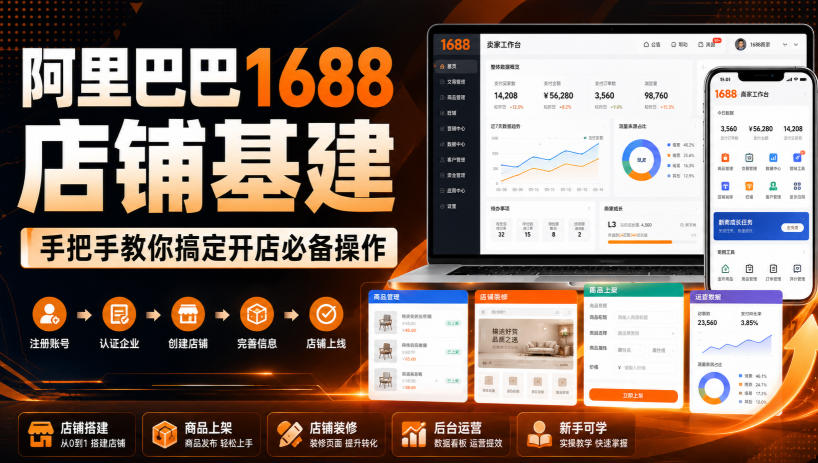 阿里巴巴1688店铺基建,手把手教你搞定开店必备操作(更新8月)-韬哥副业项目资源网