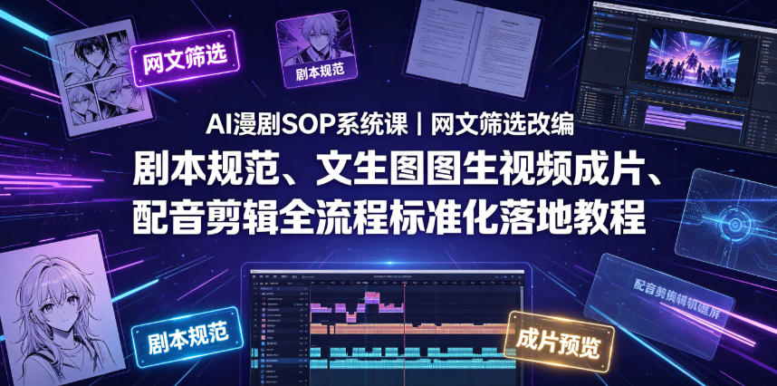AI漫剧SOP系统课|网文筛选改编、剧本规范、文生图图生视频成片、配音剪辑全流程标准化落地教程(更新0810)-韬哥副业项目资源网