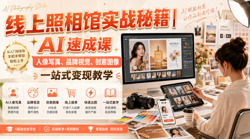 线上照相馆实战秘籍｜AI速成课，人像写真、品牌视觉、创意图像一站式变现教学-韬哥副业项目资源网