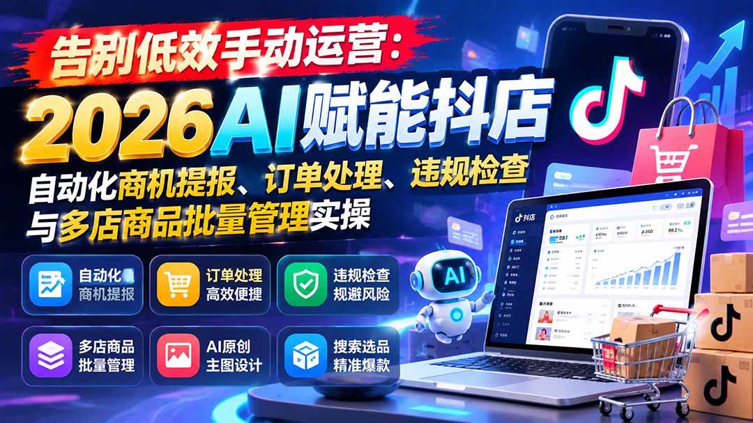 (21147期)告别低效手动运营:2026AI赋能抖店自动化商机提报、订单处理、违规检查与多店商品批量管理实操-韬哥副业项目资源网