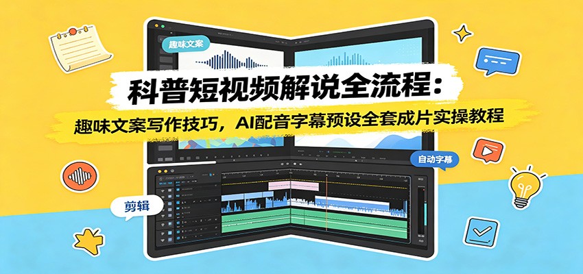 科普短视频解说全流程：趣味文案写作技巧，AI配音字幕预设全套成片实操教程-韬哥副业项目资源网