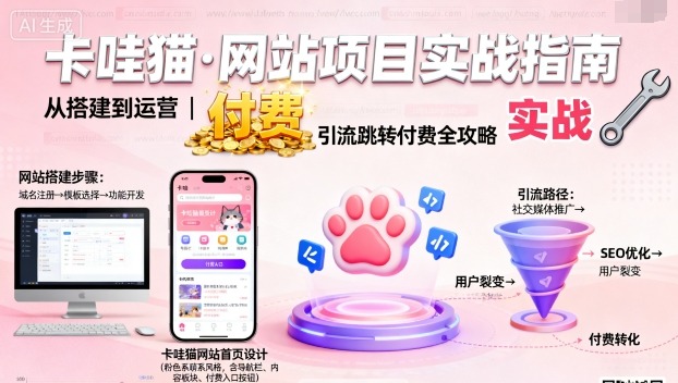 卡哇猫·网站项目，网站搭建与运营以及引流跳转付费-韬哥副业项目资源网