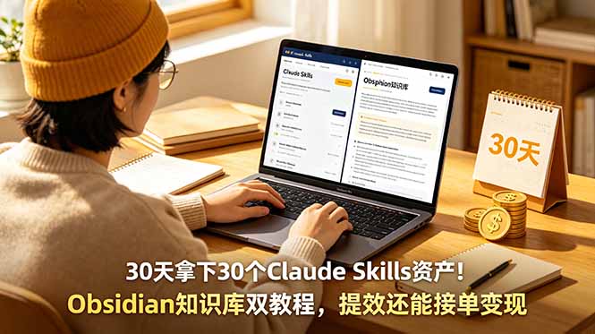 30天拿下30个Claude Skills资产！Obsidian知识库双教程，提效还能接单变现-韬哥副业项目资源网