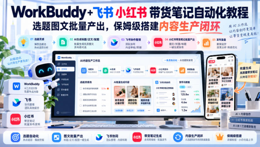 WorkBuddy+飞书小红书带货笔记自动化教程，选题图文批量产出，保姆级搭建内容生产闭环【文档】-韬哥副业项目资源网
