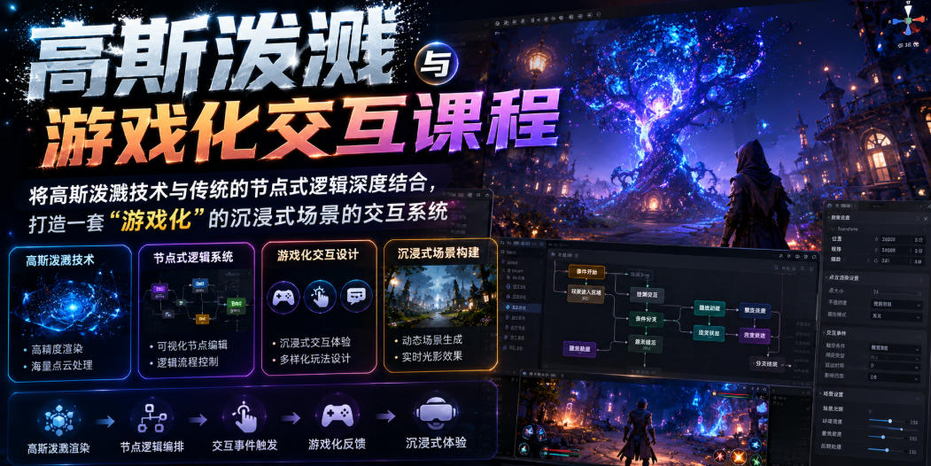 高斯泼溅与游戏化交互课程,将高斯泼溅技术与传统的节点式逻辑深度结合,打造一套“游戏化”的沉浸式场景的交互系统-韬哥副业项目资源网