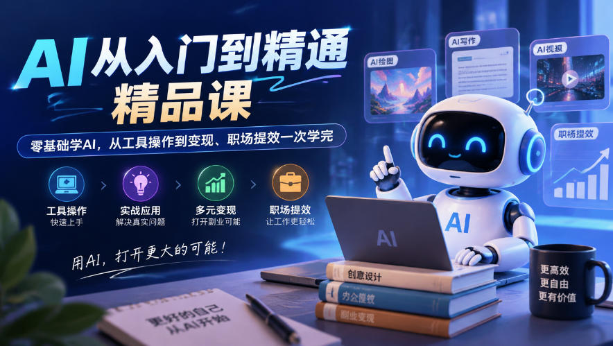 AI从入门到精通精品课，零基础学AI，从工具操作到变现、职场提效一次学完-韬哥副业项目资源网