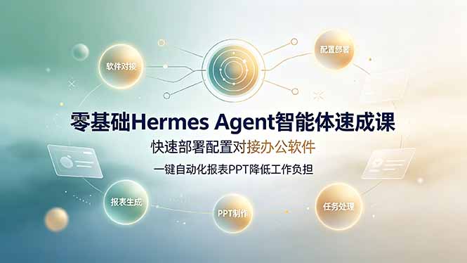 零基础Hermes Agent智能体速成课，快速部署配置对接办公软件；一键自动化报表PPT降低工作负担-韬哥副业项目资源网