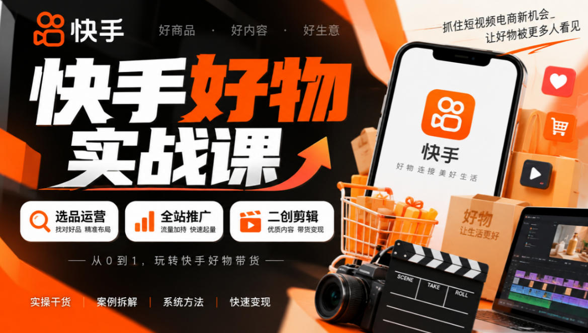 快手好物实战课｜选品运营+全站推广+二创剪辑带货变现-韬哥副业项目资源网