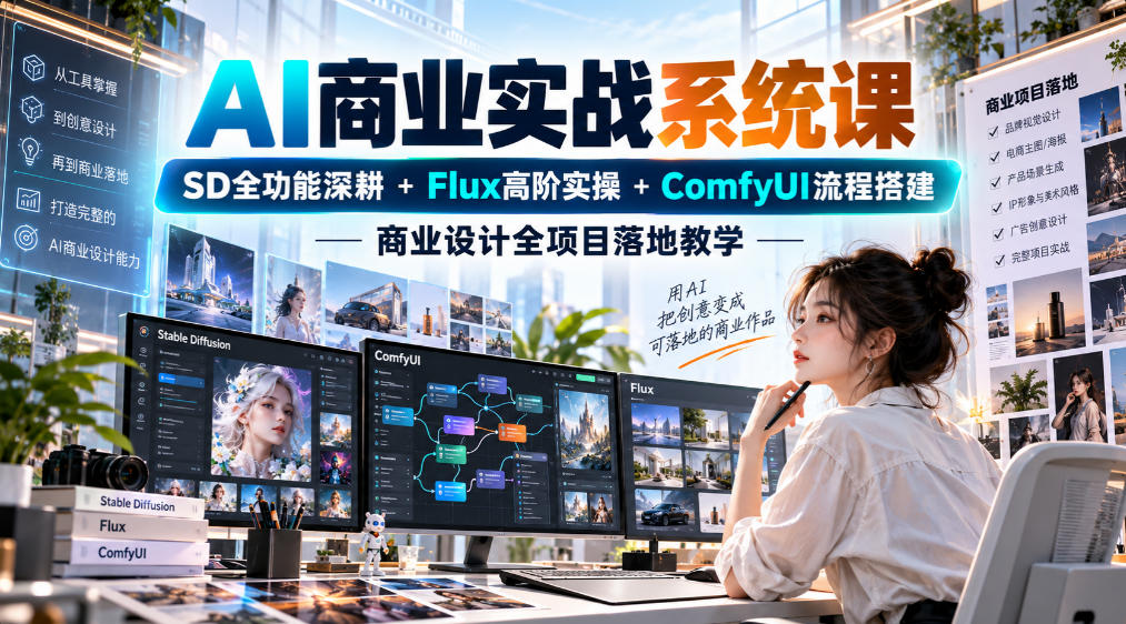 AI商业实战系统课|SD全功能深耕+Flux高阶实操+Comfyui流程搭建,商业设计全项目落地教学-韬哥副业项目资源网