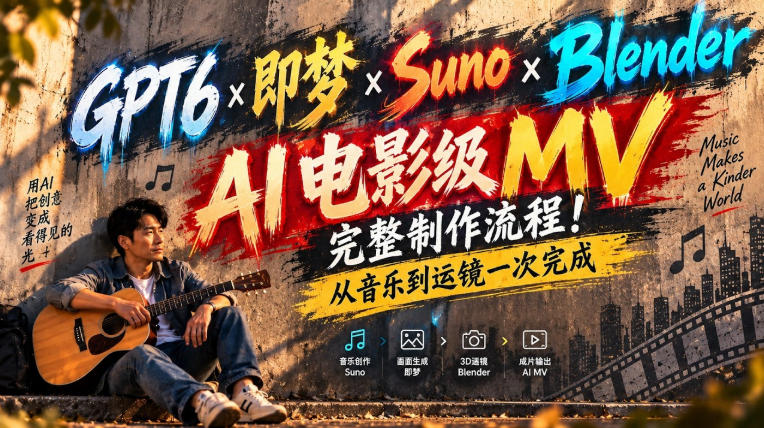 GPT6×即梦×Suno×Blender|AI电影级MV完整制作流程!从音乐到运镜一次完成!-韬哥副业项目资源网