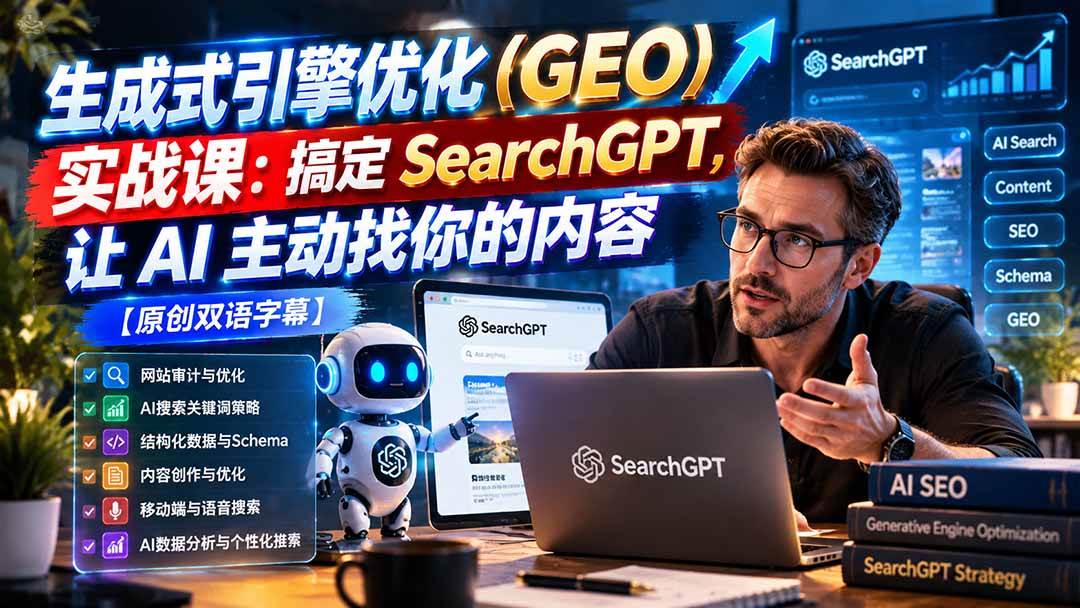 （21116期）生成式引擎优化（GEO）实战课：搞定 SearchGPT，让 AI 主动找你的内容【原创双语字幕】-韬哥副业项目资源网