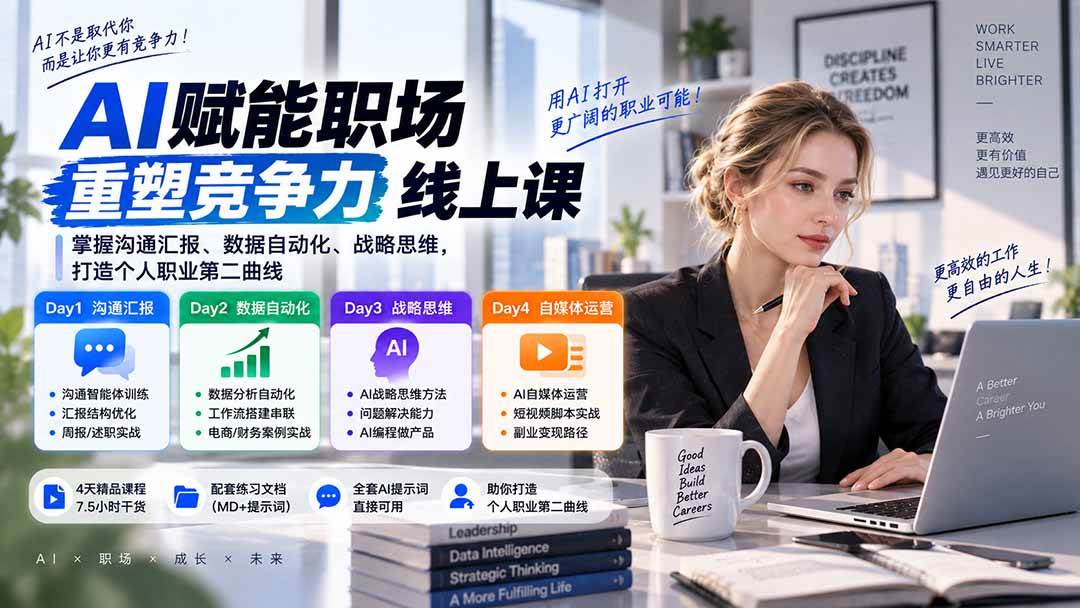 (20531期)AI职场提效与第二曲线实战课-无水印:学习沟通汇报、数据工作流和战略思维,掌握AI编程做产品及自媒体运营方法-韬哥副业项目资源网
