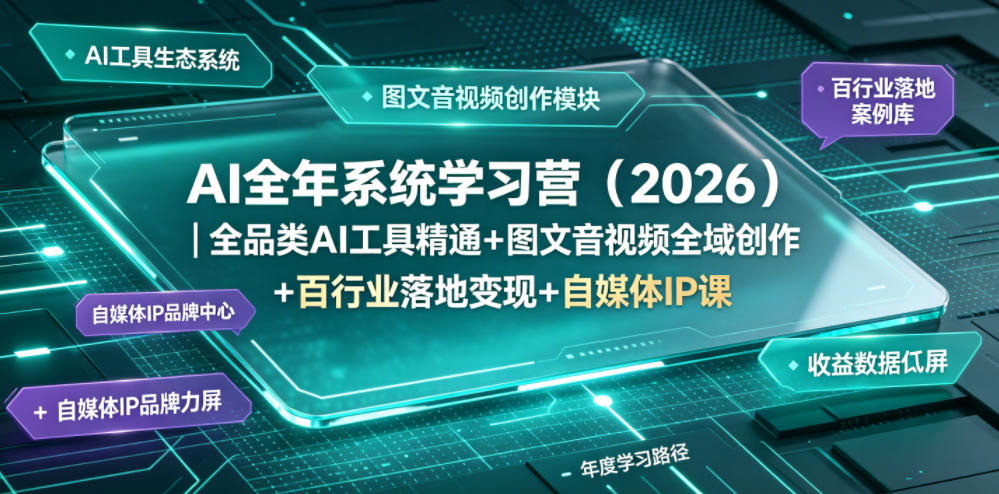 AI全年系统学习营(2026)｜全品类AI工具精通+图文音视频全域创作+百行业落地变现+自媒体IP打造年度进阶大课-韬哥副业项目资源网