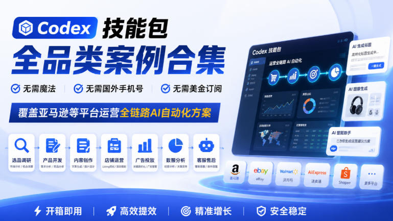 Codex技能包全品类案例合集,无需魔法、无需国外手机号、无需美金订阅,覆盖亚马逊等平台运营全链路AI自动化方案-韬哥副业项目资源网