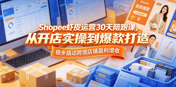 Shopee虾皮运营30天陪跑课，从开店实操到爆款打造，稳步撬动跨境店铺盈利增收-韬哥副业项目资源网