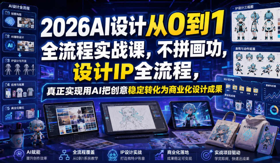2026AI设计从0到1全流程实战课,不拼画功,设计IP全流程,真正实现用AI把创意稳定转化为商业化设计成果-韬哥副业项目资源网