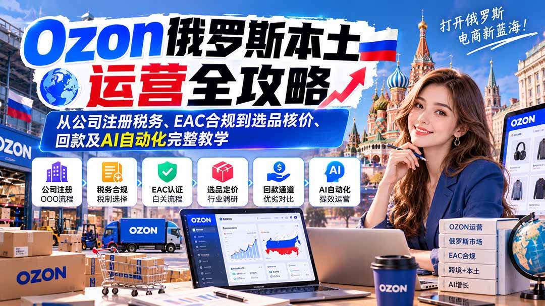 （20851期）Ozon俄罗斯本土运营全攻略：从公司注册税务、EAC合规到选品核价、回款及AI自动化完整教学-韬哥副业项目资源网