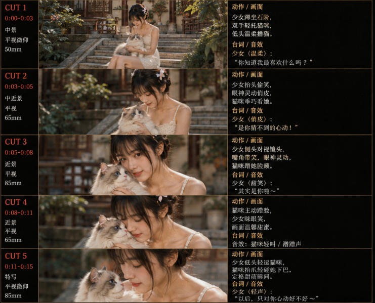 美女和猫故事提示词,人物一致性提示词+故事板-韬哥副业项目资源网