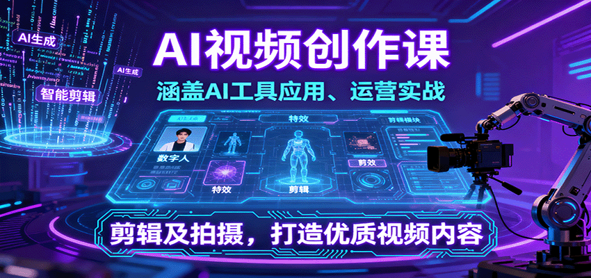 AI视频创作课，涵盖AI工具应用、运营实战、剪辑及拍摄，打造优质视频内容-韬哥副业项目资源网