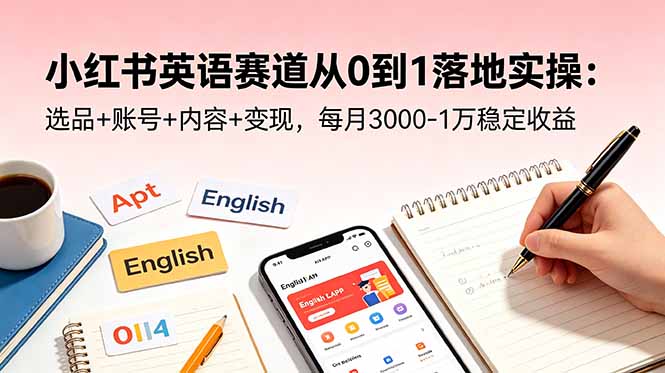 小红书英语赛道从0到1落地实操：选品+账号+内容+变现，每月3000-1万稳定收益-韬哥副业项目资源网