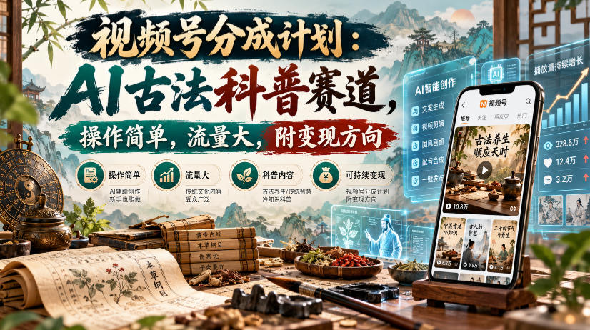 视频号分成计划：AI古法科普赛道，操作简单，流量大，附变现方向-韬哥副业项目资源网