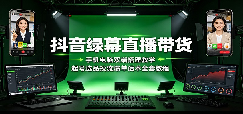 抖音绿幕直播带货：手机电脑双端搭建教学，起号选品投流爆单话术全套教程-韬哥副业项目资源网