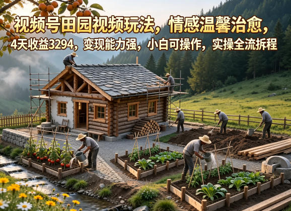 视频号田园视频玩法，情感温馨治愈，4天收益3294，变现能力强，小白可操作，实操全流程拆解-韬哥副业项目资源网
