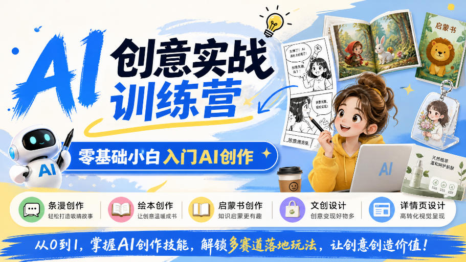 AI创意实战训练营，零基础小白入门AI创作，解锁条漫、绘本、启蒙书、文创、详情页多赛道落地玩法-韬哥副业项目资源网
