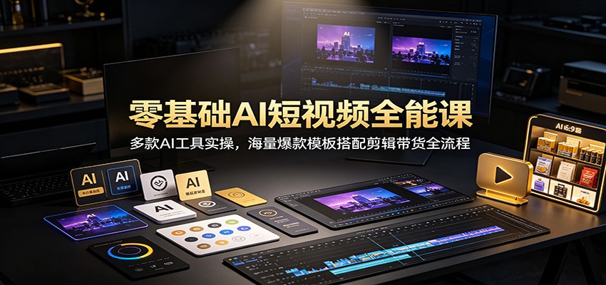 零基础AI短视频全能课：多款AI工具实操，海量爆款模板搭配剪辑带货全流程-韬哥副业项目资源网