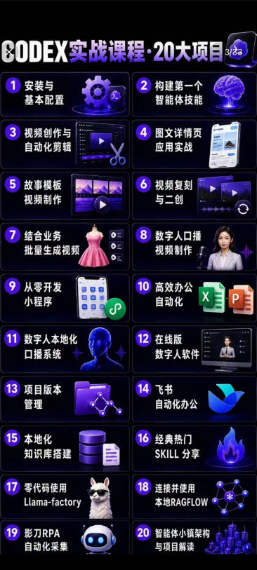 2026Codex智能体实战最新课,从安装配置到智能体小镇架构,涵盖视频创作/数字人/办公提效全技能-韬哥副业项目资源网
