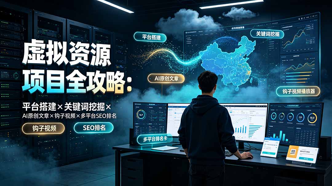虚拟资源项目全攻略:平台搭建×关键词挖掘×AI原创文章×钩子视频×多平台SEO排名-韬哥副业项目资源网