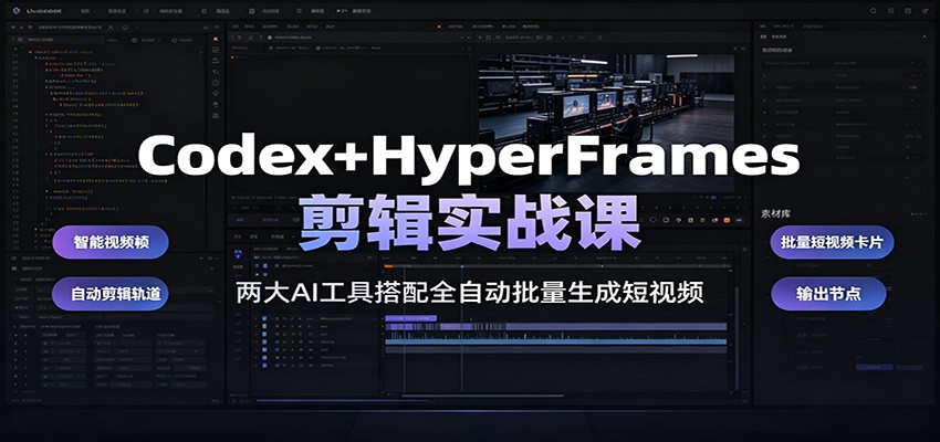 Codex+HyperFrames剪辑实战课：两大AI工具搭配全自动批量生成短视频-韬哥副业项目资源网