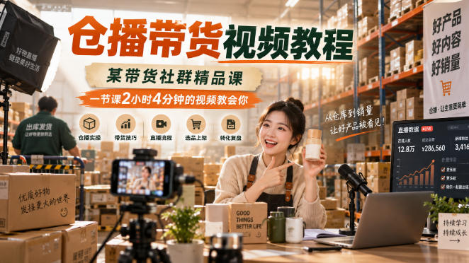 仓播带货视频教程,某带货社群精品课,一节课2小时4分钟的视频教会你-韬哥副业项目资源网