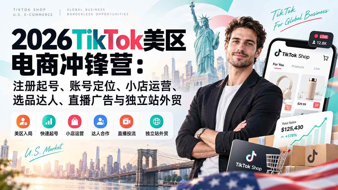 （20858期）2026TikTok美区电商冲锋营：注册起号、账号定位、小店运营、选品达人、直播广告与独立站外贸-韬哥副业项目资源网