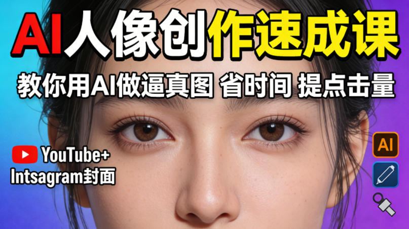 YouTube+Instagram封面没人点？AI人像创作速成课，教你用AI做逼真图，省时间还能提点击量！-韬哥副业项目资源网
