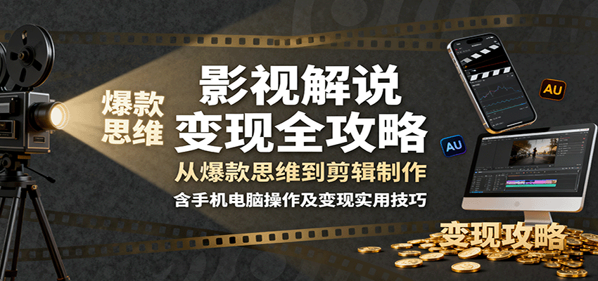影视解说变现全攻略：从爆款思维到剪辑制作，含手机电脑操作及变现实用技巧-韬哥副业项目资源网