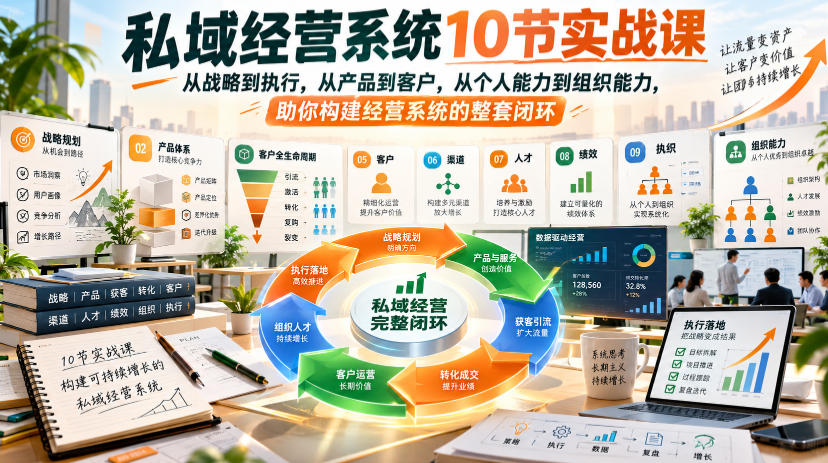 私域经营系统10节实战课，从战略到执行，从产品到客户，从个人能力到组织能力，助你构建经营系统的整套闭环-韬哥副业项目资源网