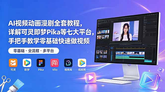 AI视频动画漫剧全套教程，详解可灵即梦Pika等七大平台，手把手教学零基础快速做视频-韬哥副业项目资源网
