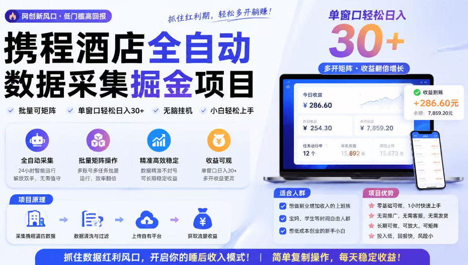 携程酒店采集挂G项目,批量可矩阵,单机轻松日入300+,开启你的睡后收入模式!【揭秘】-韬哥副业项目资源网