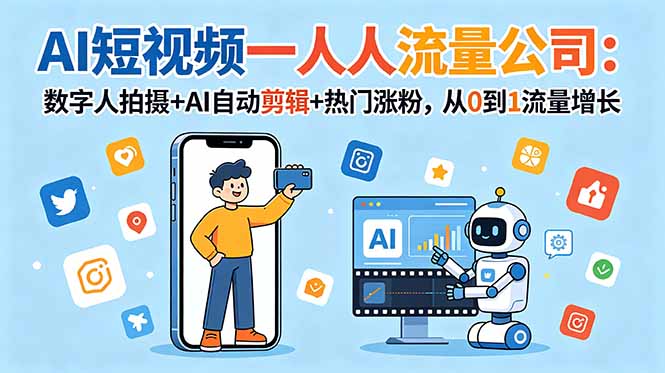 AI短视频一人流量公司：数字人拍摄+AI自动剪辑+热门涨粉，从0到1流量增长-韬哥副业项目资源网