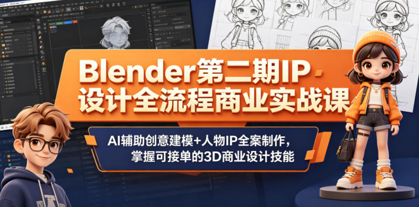 Blender第二期IP设计全流程商业实战课，AI辅助创意建模+人物IP全案制作，掌握可接单的3D商业设计技能-韬哥副业项目资源网