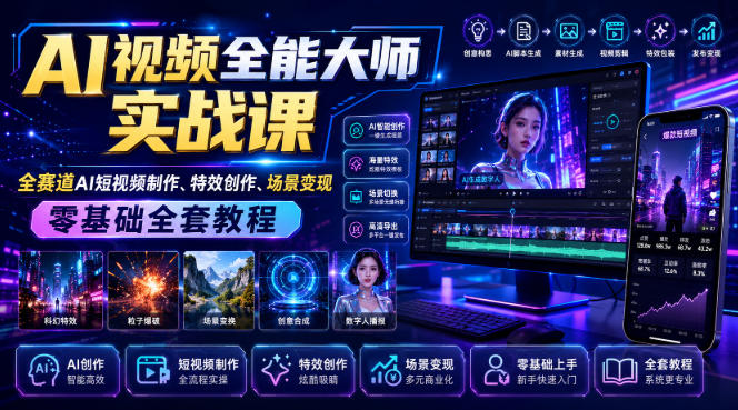 AI视频全能大师实战课｜全赛道AI短视频制作、特效创作、场景变现零基础全套教程-韬哥副业项目资源网