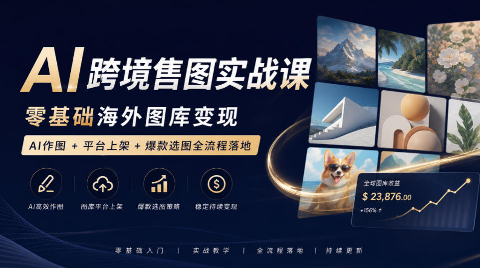 AI跨境售图实战课，零基础海外图库变现，AI作图+平台上架+爆款选图全流程落地-韬哥副业项目资源网