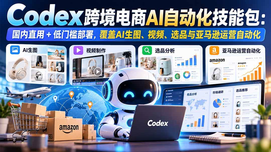 （20752期）【无水印】Codex跨境电商AI自动化技能包：国内直用+低门槛部署，覆盖AI生图、视频、选品与亚马逊运营自动化-韬哥副业项目资源网