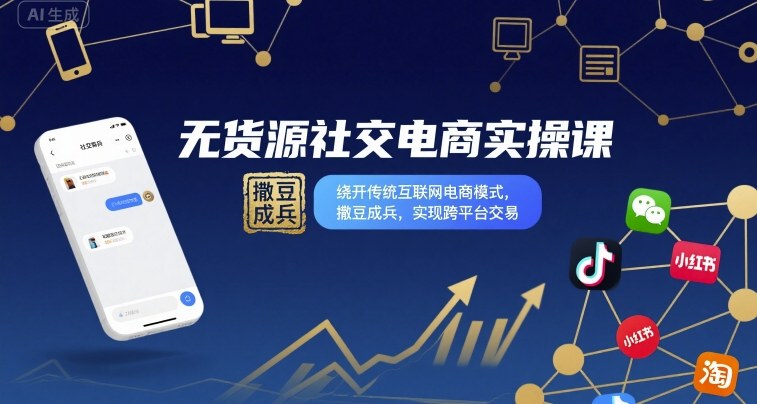 无货源社交电商实操课，绕开传统互联网电商模式，撒豆成兵，实现跨平台交易-韬哥副业项目资源网