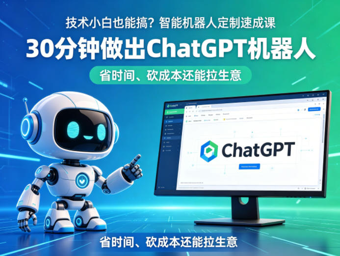 技术小白也能搞？智能机器人定制速成课，30分钟做出ChatGPT机器人，省时间、砍成本还能拉生意-韬哥副业项目资源网