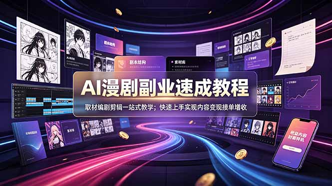 AI漫剧副业速成教程,取材编剧剪辑一站式教学;快速上手实现内容变现接单增收-韬哥副业项目资源网