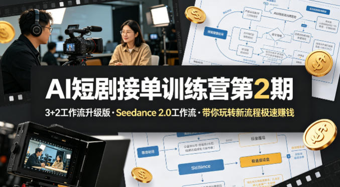 AI短剧接单训练营第2期，3+2工作流升级版，Seedance 2.0工作流，带你玩转新流程极速賺钱-韬哥副业项目资源网